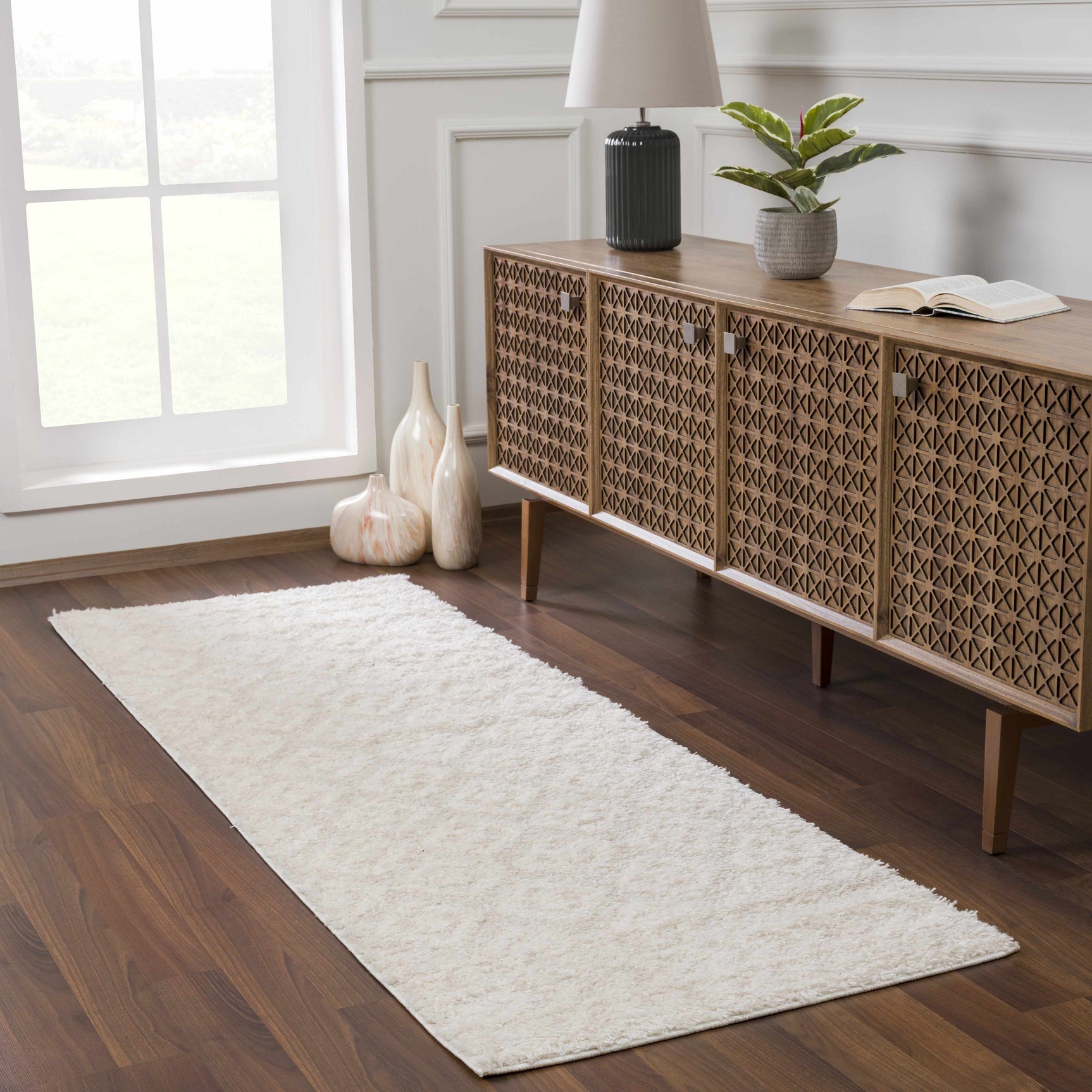 Eivin Cream Diamonds Plush Rug - Ornate Home