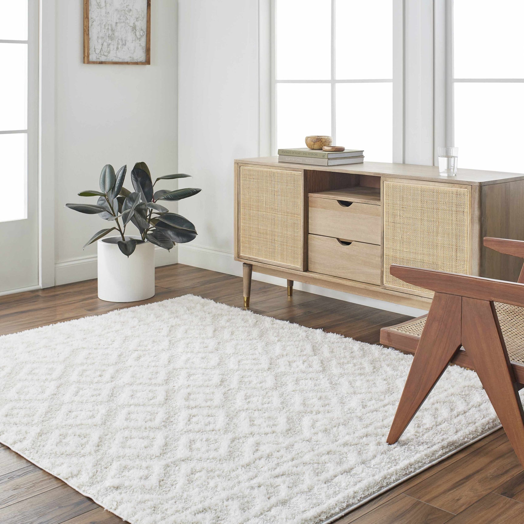 Eivin Cream Diamonds Plush Rug - Ornate Home