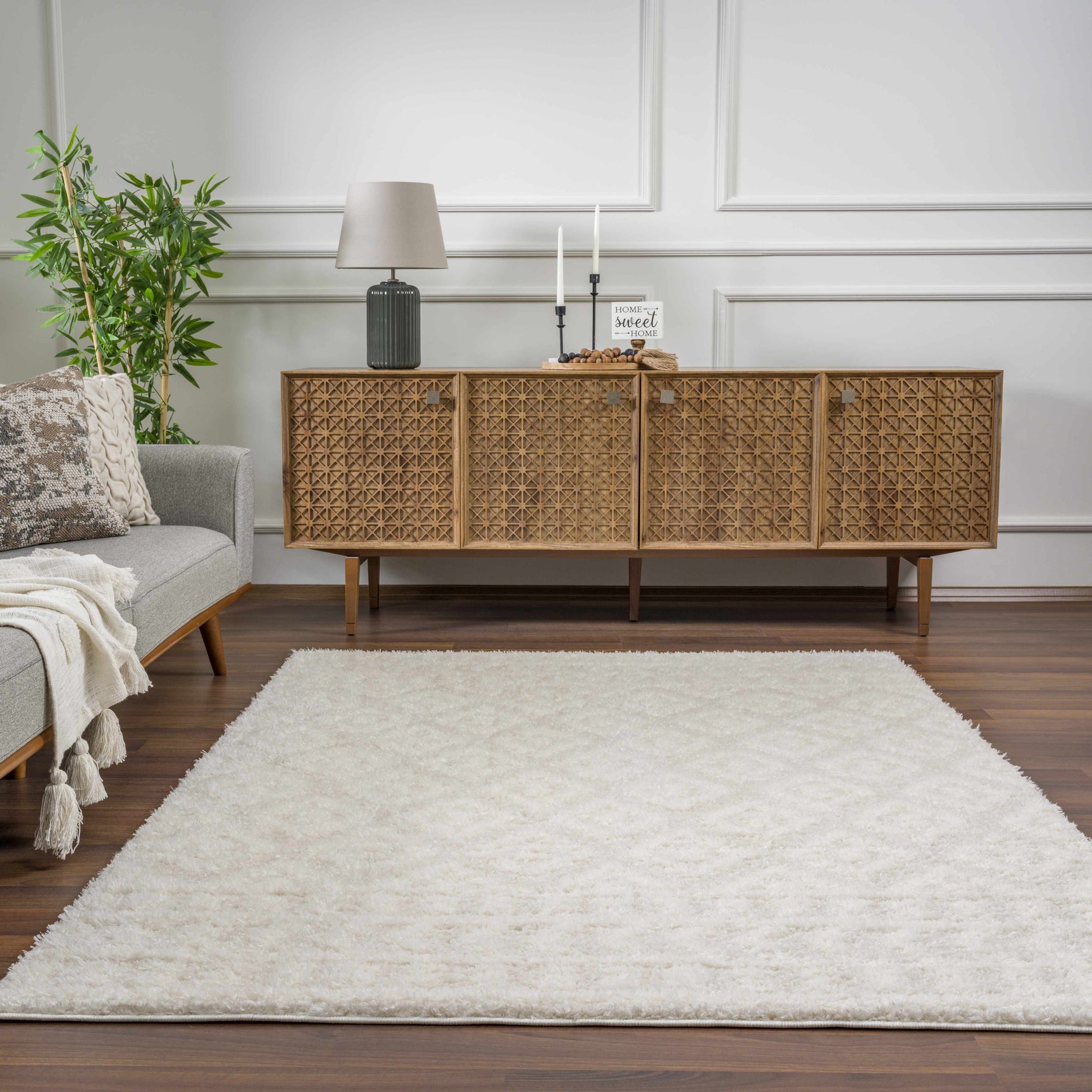 Eivin Cream Diamonds Plush Rug - Ornate Home