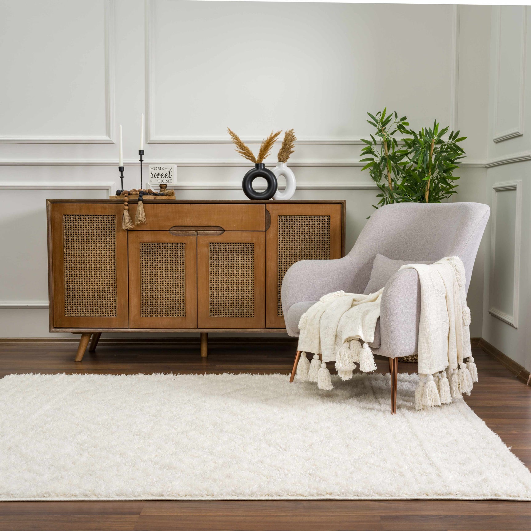 Eivin Cream Diamonds Plush Rug - Ornate Home