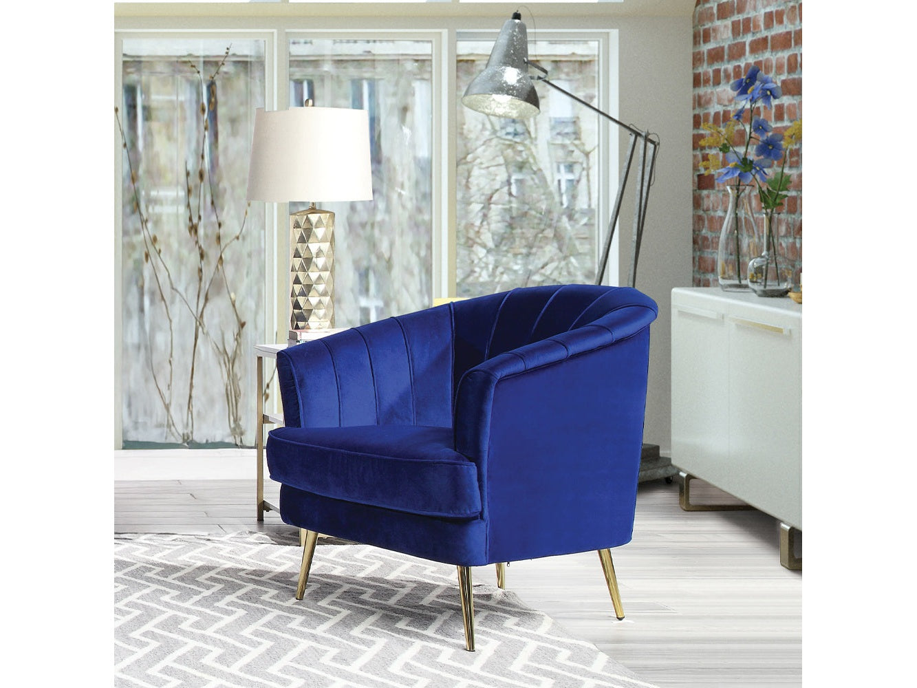 Eivor Chair Navy Blue w/ Gold Legs - Ornate Home