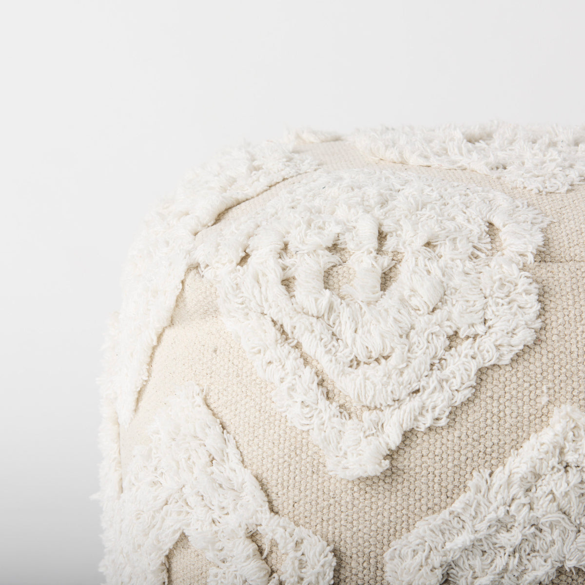 Ekanta Cream/Beige Patterned Cotton Pouf - Ornate Home
