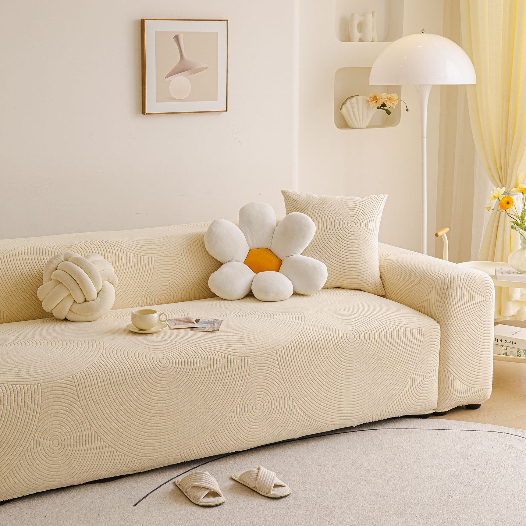 Elastic Stretch Sofa Cover Slipcover, Concentric Circle Jacquard Plush Couch Cover - Ornate Home