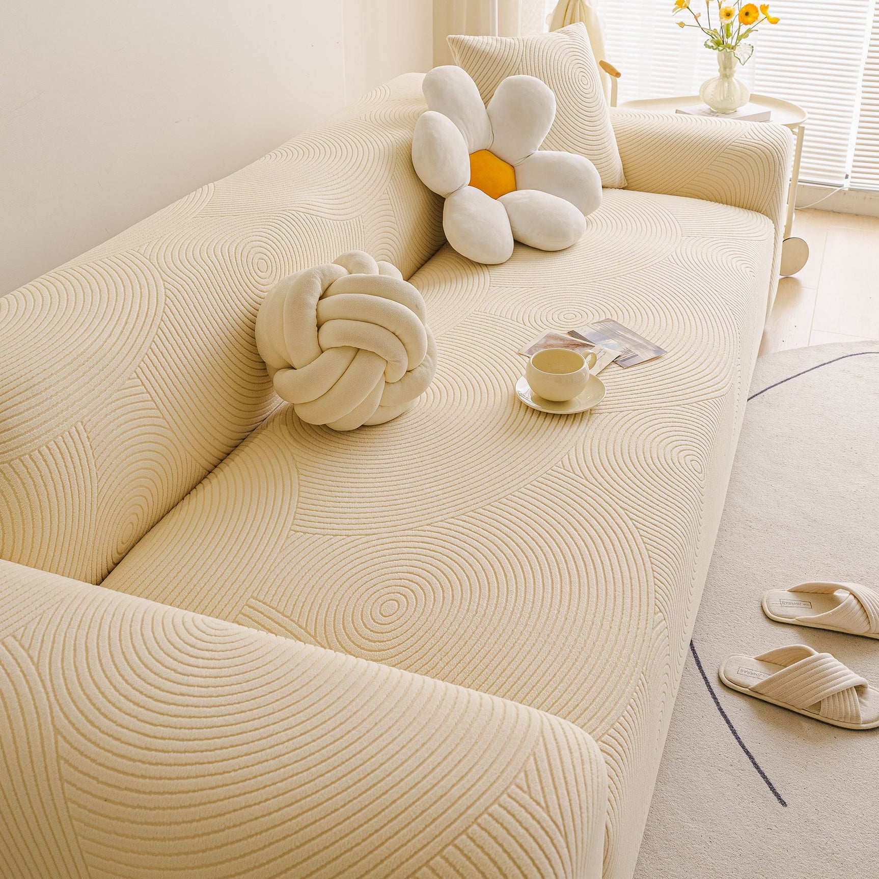 Elastic Stretch Sofa Cover Slipcover, Concentric Circle Jacquard Plush Couch Cover - Ornate Home