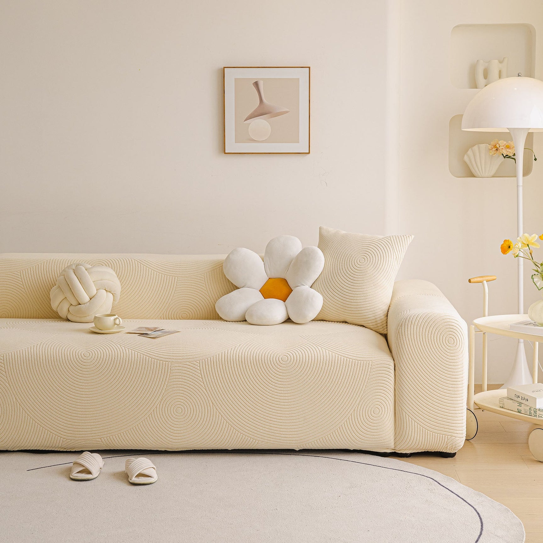 Elastic Stretch Sofa Cover Slipcover, Concentric Circle Jacquard Plush Couch Cover - Ornate Home