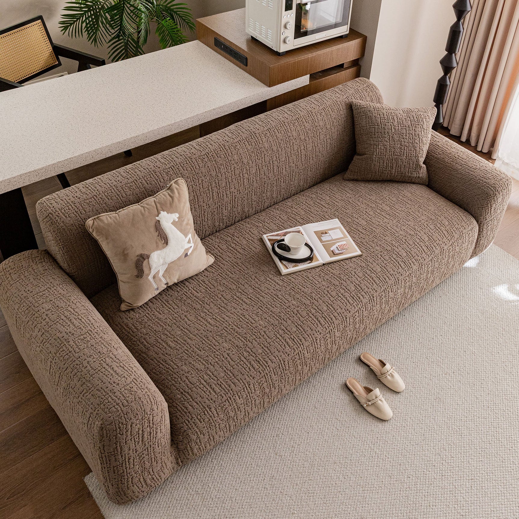 Elastic Stretch Sofa Cover Slipcover, Soft Plush Bubble Textured Jacquard Couch Cover - Ornate Home