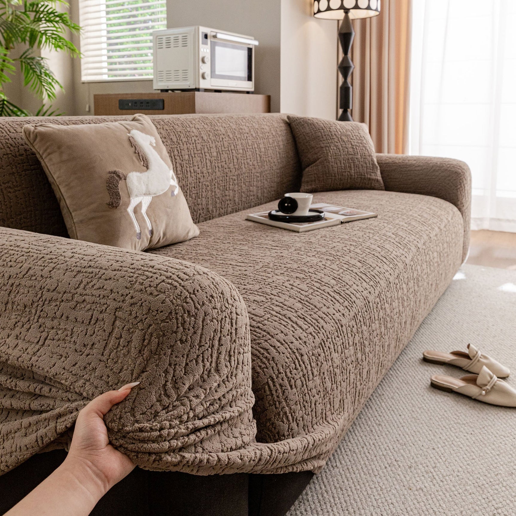 Elastic Stretch Sofa Cover Slipcover, Soft Plush Bubble Textured Jacquard Couch Cover - Ornate Home