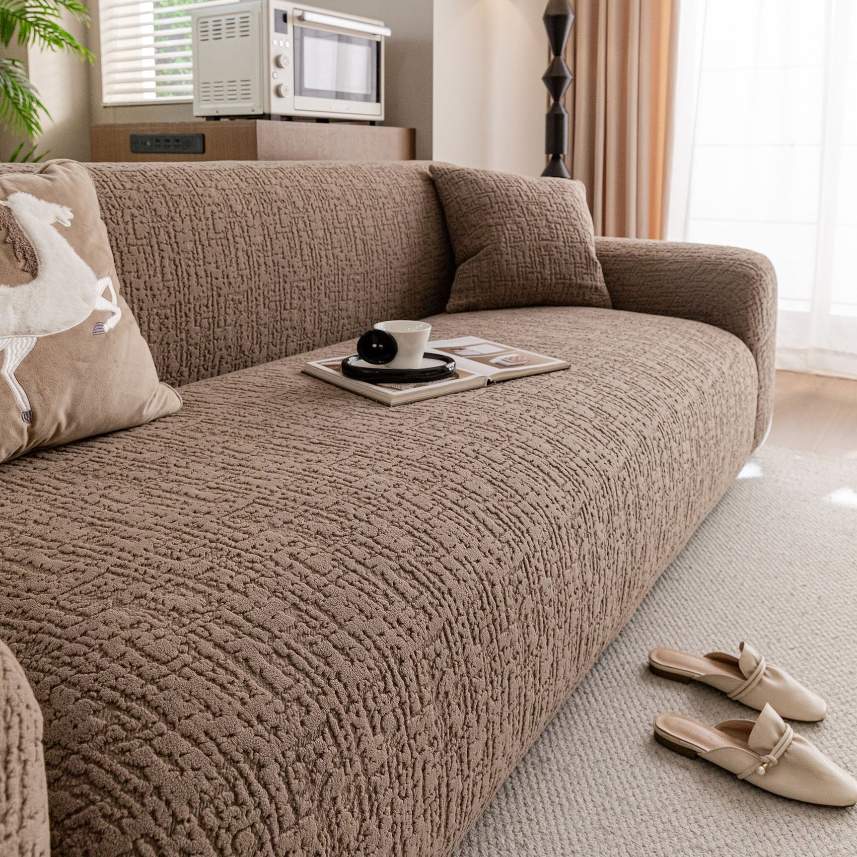 Elastic Stretch Sofa Cover Slipcover, Soft Plush Bubble Textured Jacquard Couch Cover - Ornate Home