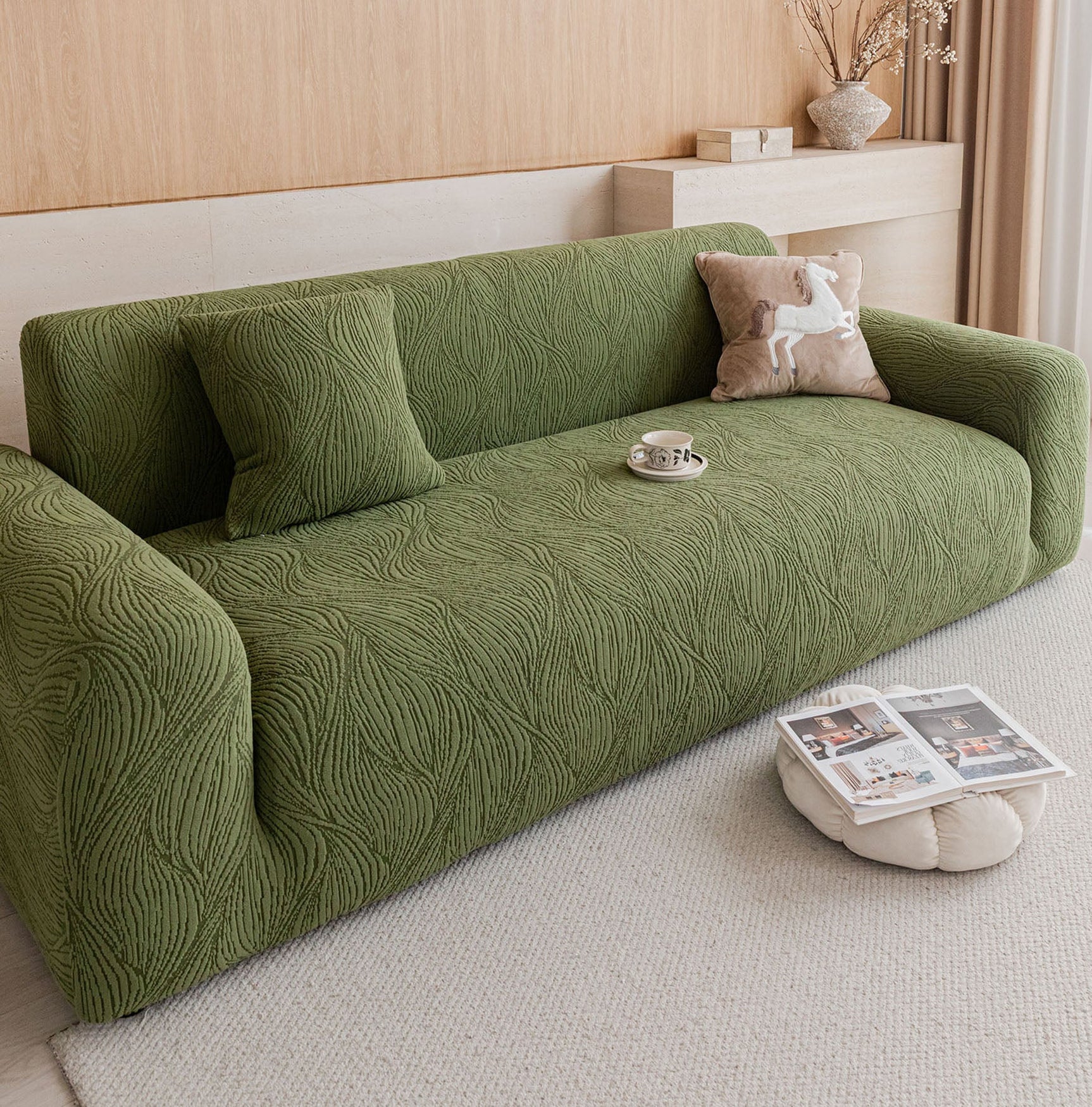 Elastic Stretch Sofa Cover Slipcover, Thick Plush Wavy Flowing Texture Couch Cover - Ornate Home