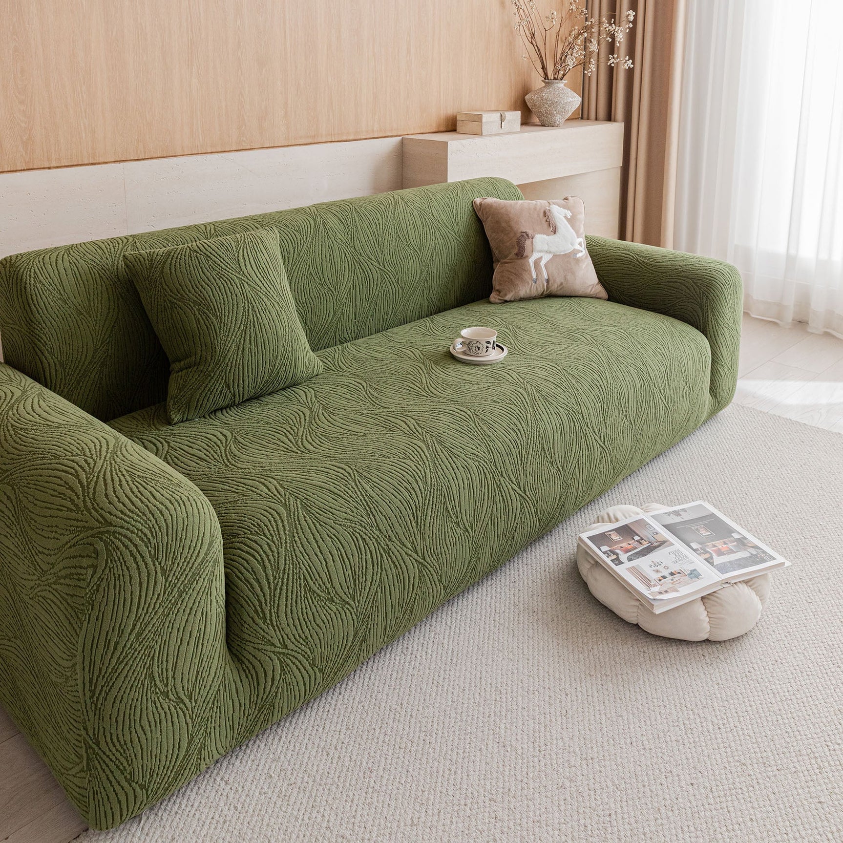 Elastic Stretch Sofa Cover Slipcover, Thick Plush Wavy Flowing Texture Couch Cover - Ornate Home