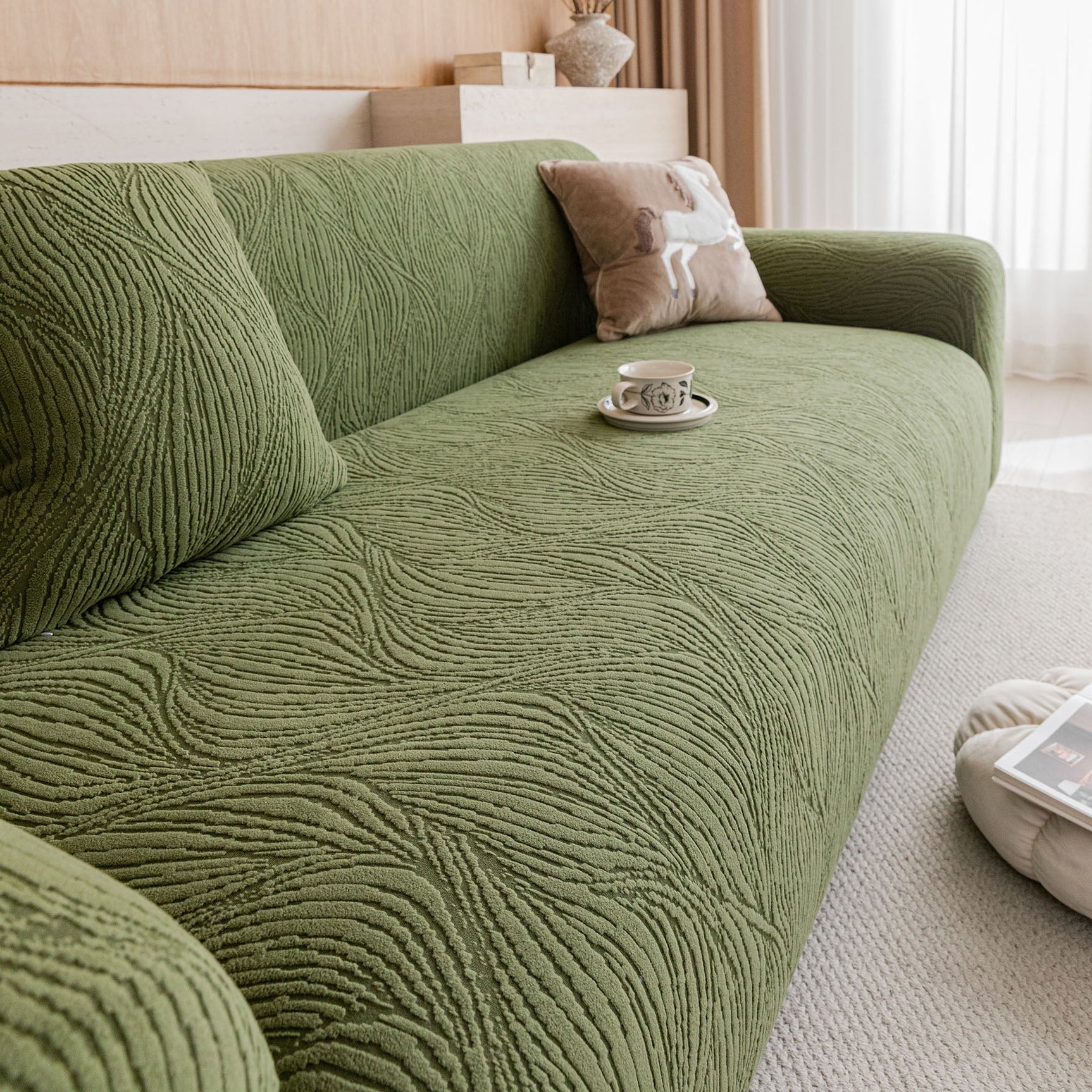 Elastic Stretch Sofa Cover Slipcover, Thick Plush Wavy Flowing Texture Couch Cover - Ornate Home