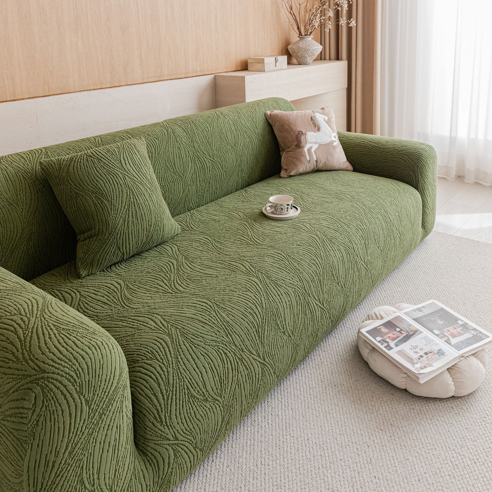 Elastic Stretch Sofa Cover Slipcover, Thick Plush Wavy Flowing Texture Couch Cover - Ornate Home