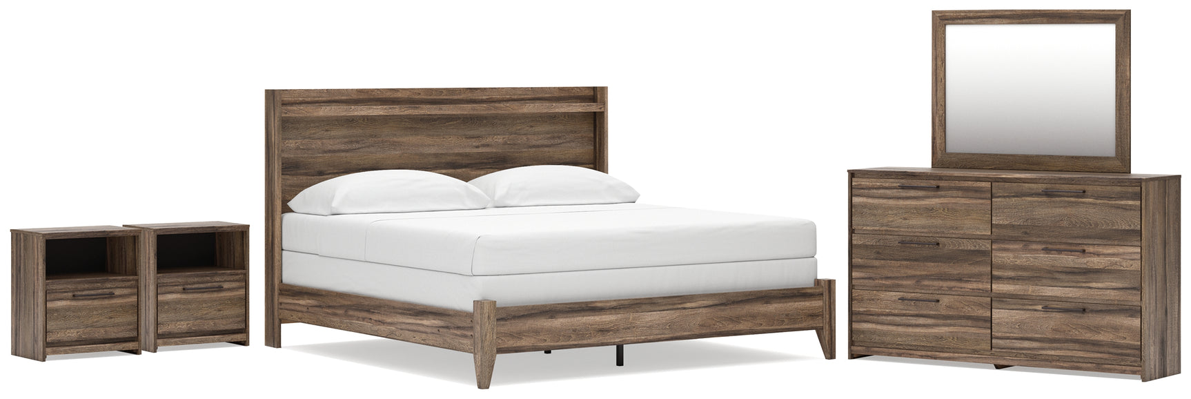 Elbrim Brown King Panel Bed, Dresser, Mirror and 2 Nightstands - Ornate Home