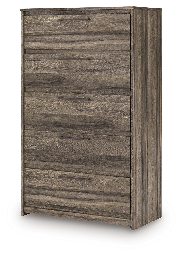 Elbrim Brown King Panel Storage Bed, Chest and Nightstand - Ornate Home