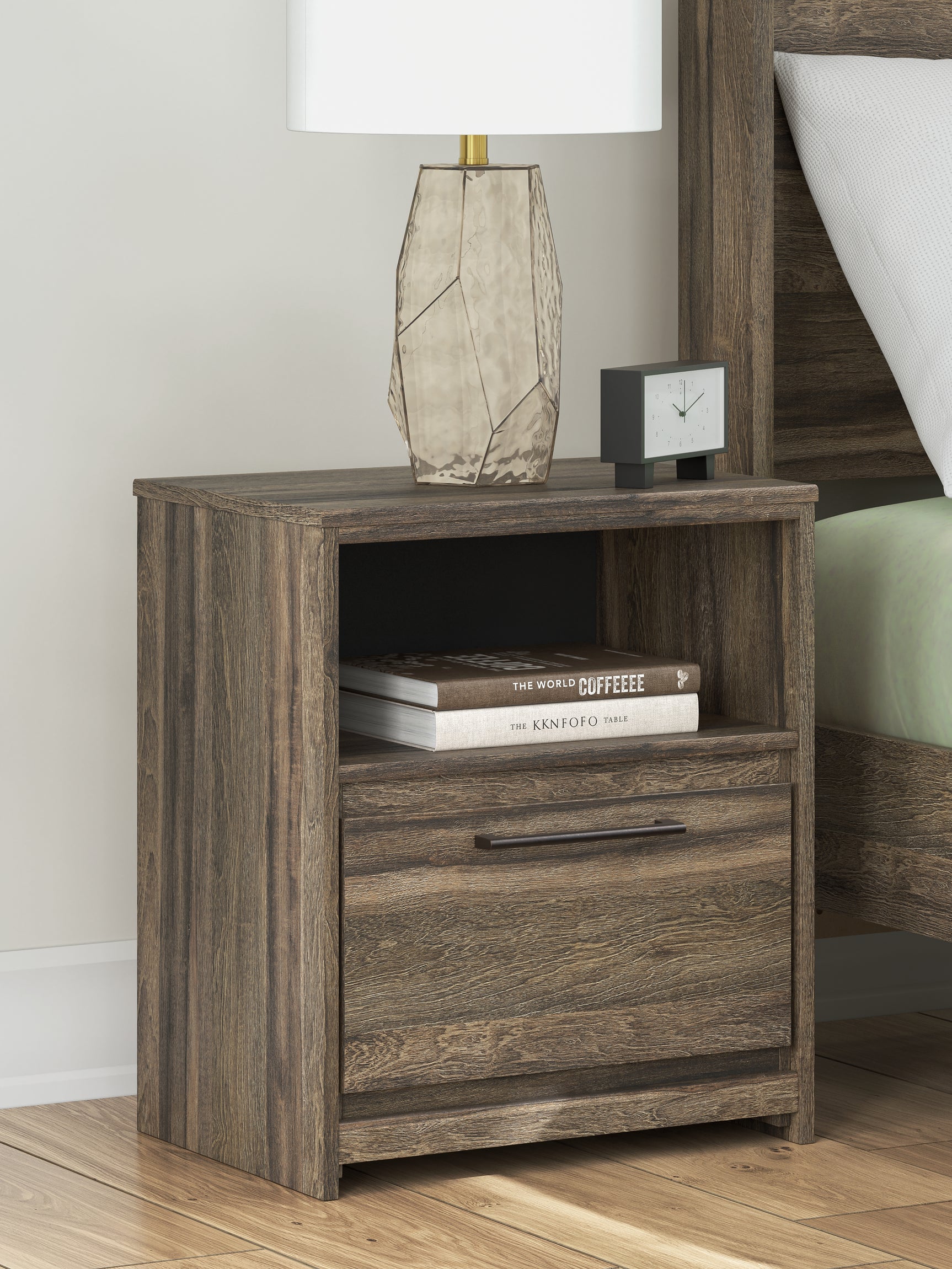 Elbrim Brown King Panel Storage Bed, Chest and Nightstand - Ornate Home