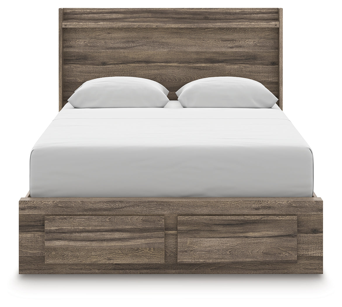 Elbrim Brown Queen Panel 4 Storage Bed, Dresser and Mirror - Ornate Home