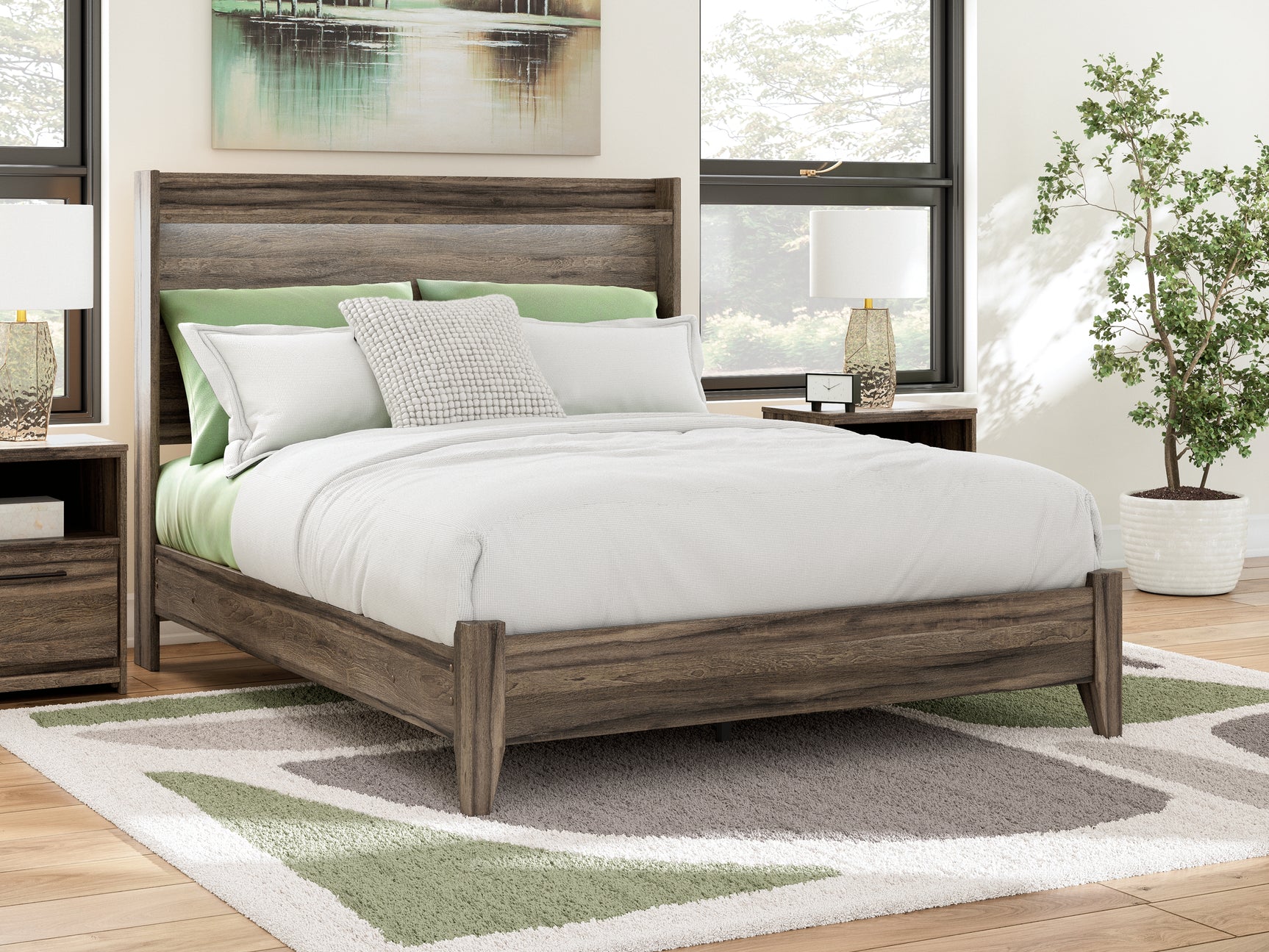 Elbrim Brown Queen Panel Bed, Dresser and Mirror - Ornate Home