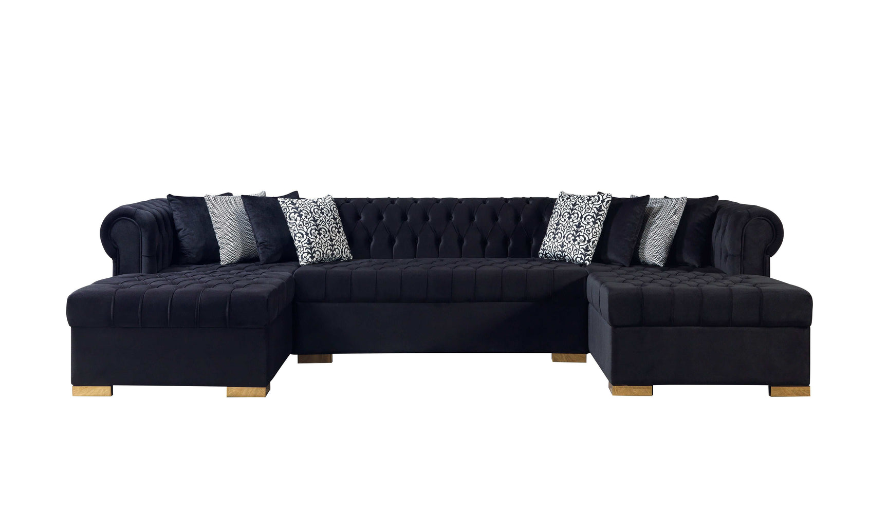 Eleanor Black Velvet Double Chaise Sectional Sofa - Ornate Home