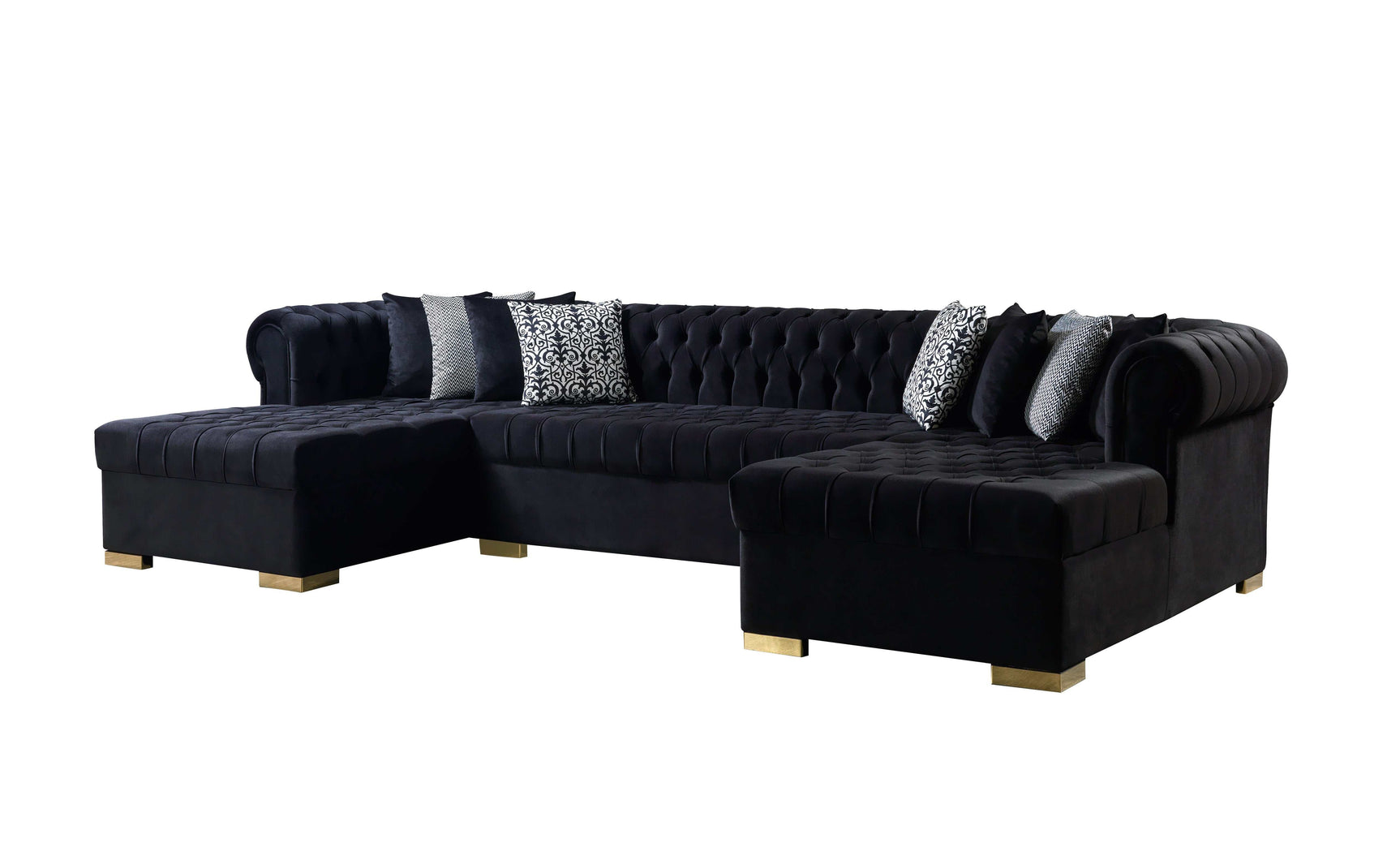 Eleanor Black Velvet Double Chaise Sectional Sofa - Ornate Home