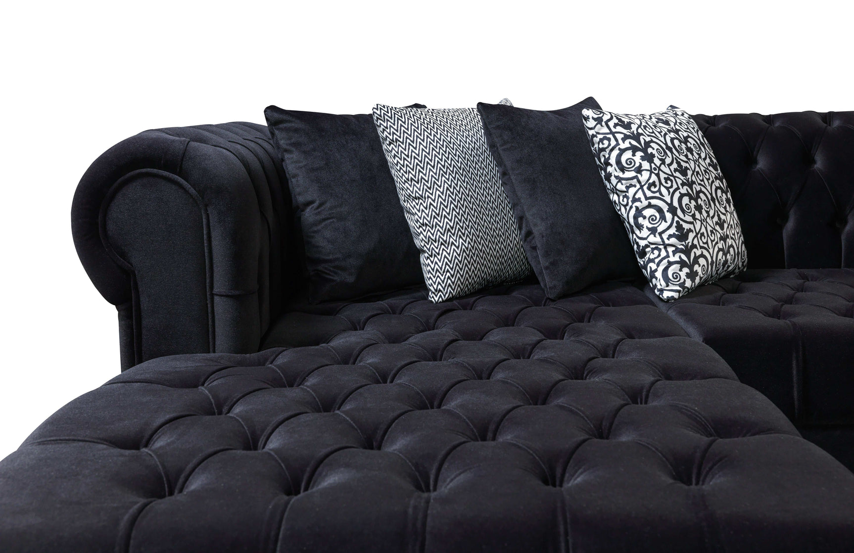 Eleanor Black Velvet Double Chaise Sectional Sofa - Ornate Home