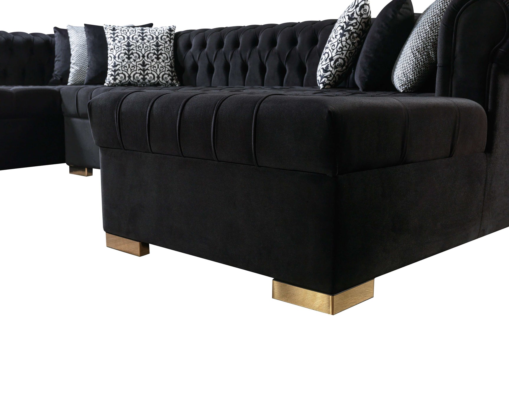 Eleanor Black Velvet Double Chaise Sectional Sofa - Ornate Home