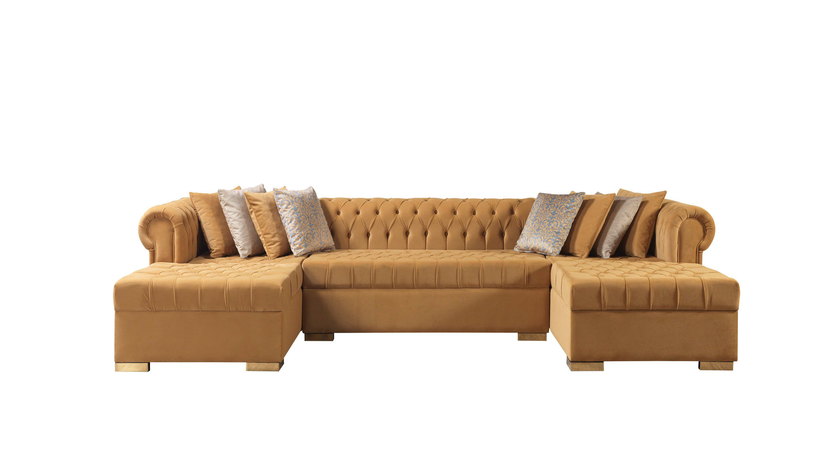 Eleanor Mustard/Gold Velvet Double Chaise Sectional Sofa - Ornate Home