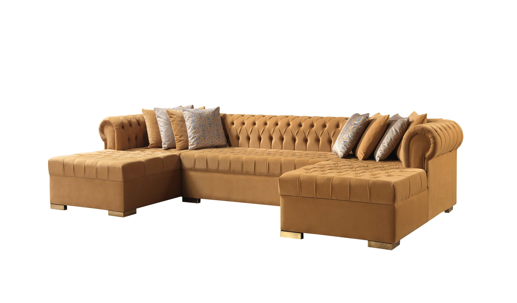 Eleanor Mustard/Gold Velvet Double Chaise Sectional Sofa - Ornate Home