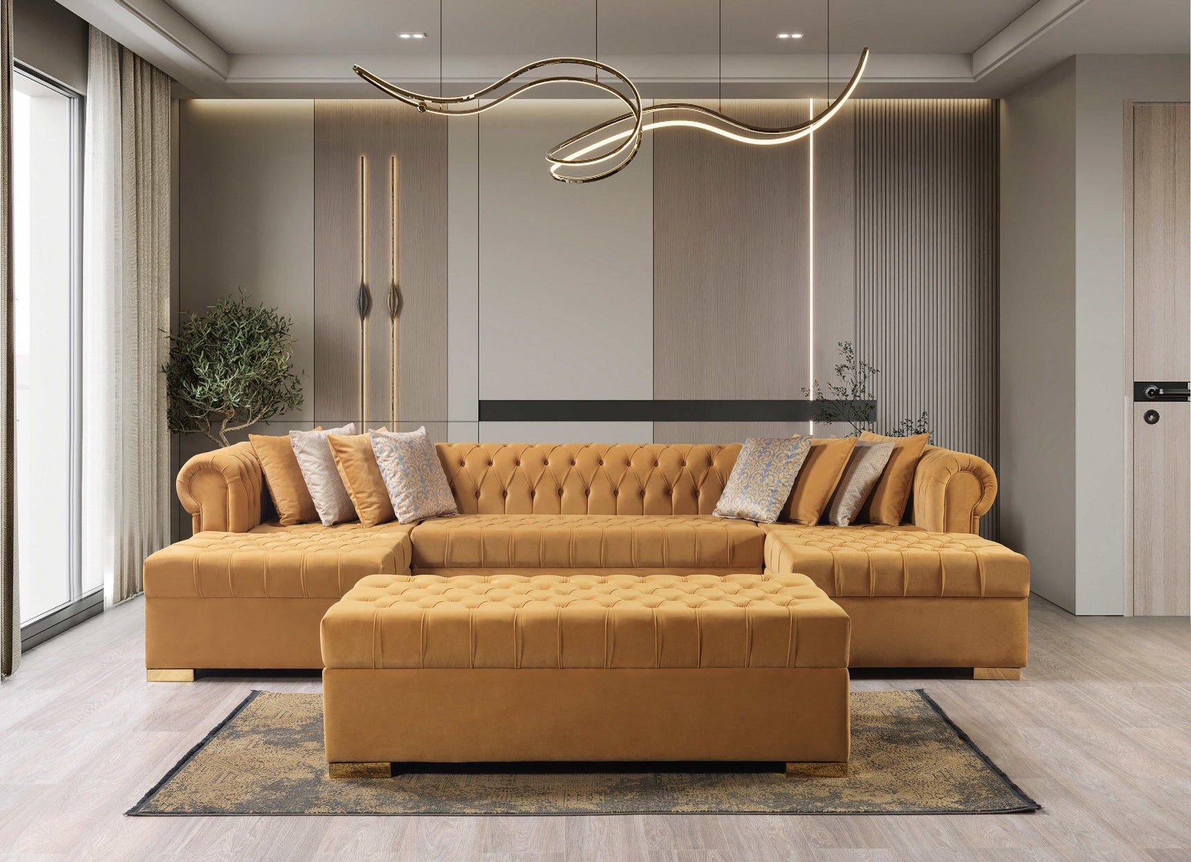 Eleanor Mustard/Gold Velvet Double Chaise Sectional Sofa - Ornate Home