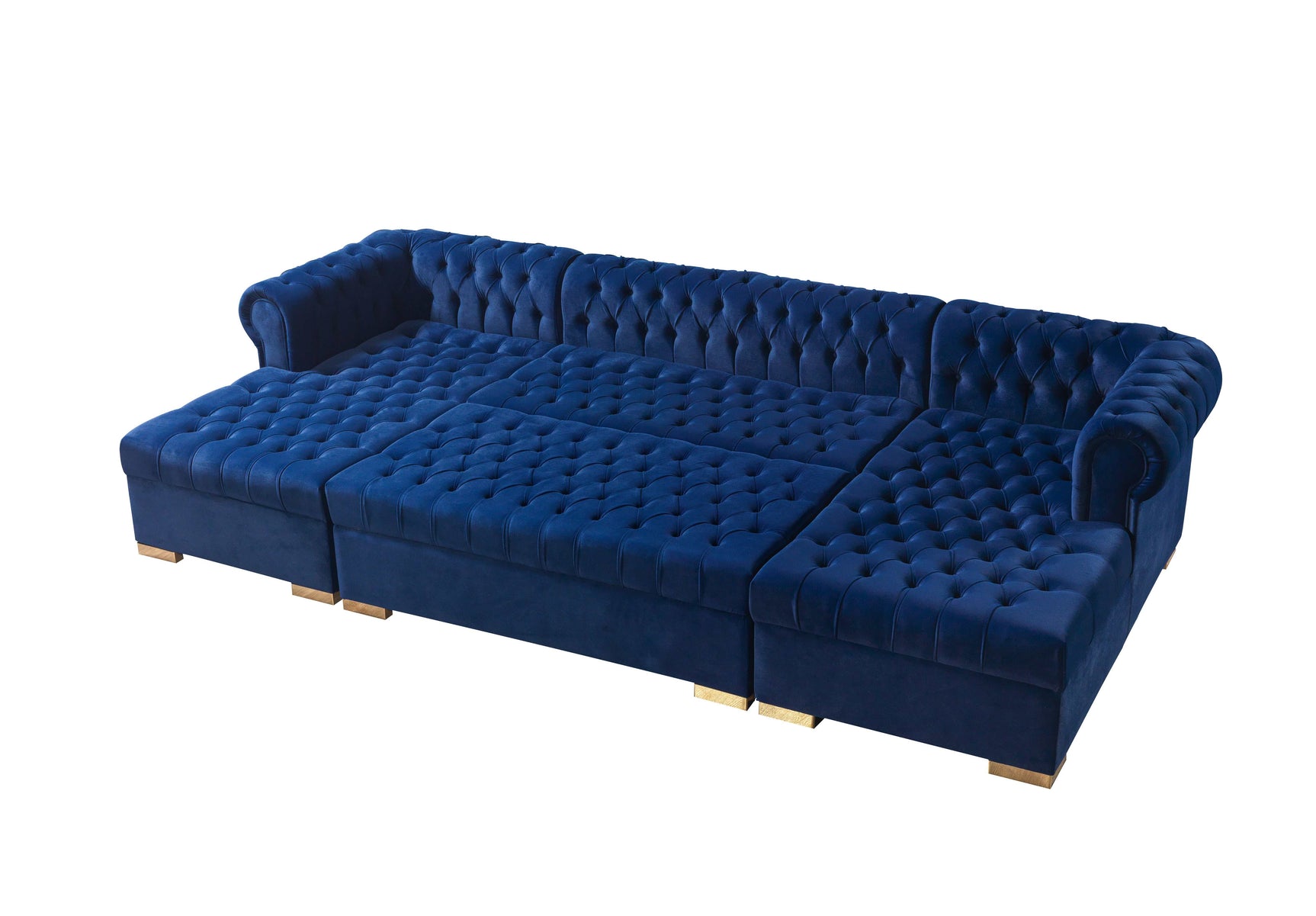 Eleanor Navy Velvet Double Chaise Sectional Sofa - Ornate Home