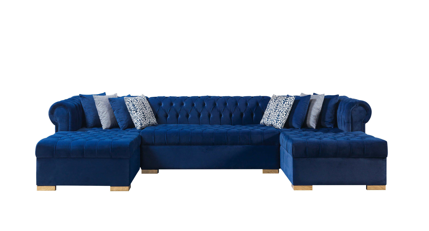 Eleanor Navy Velvet Double Chaise Sectional Sofa - Ornate Home