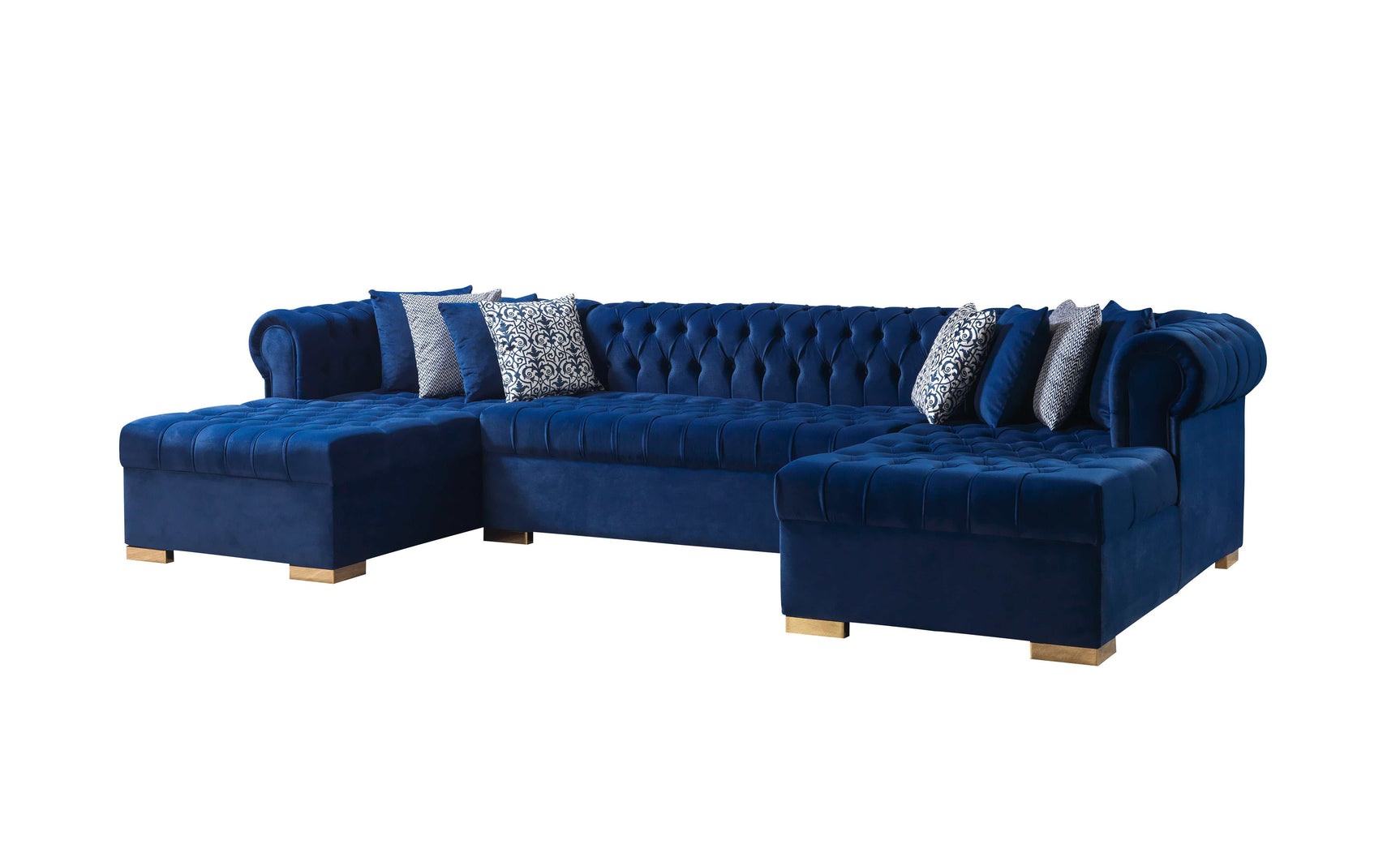 Eleanor Navy Velvet Double Chaise Sectional Sofa - Ornate Home