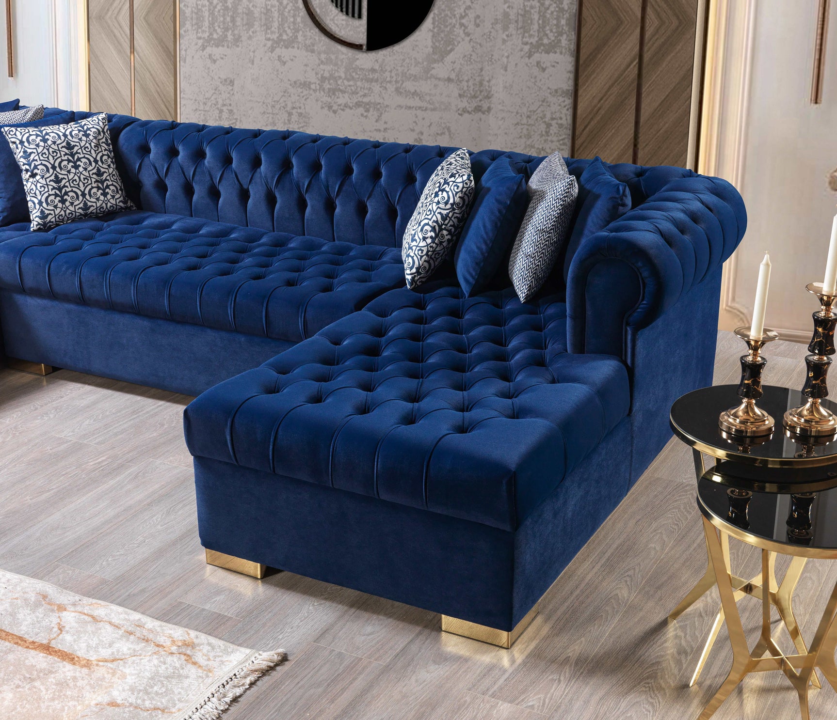 Eleanor Navy Velvet Double Chaise Sectional Sofa - Ornate Home