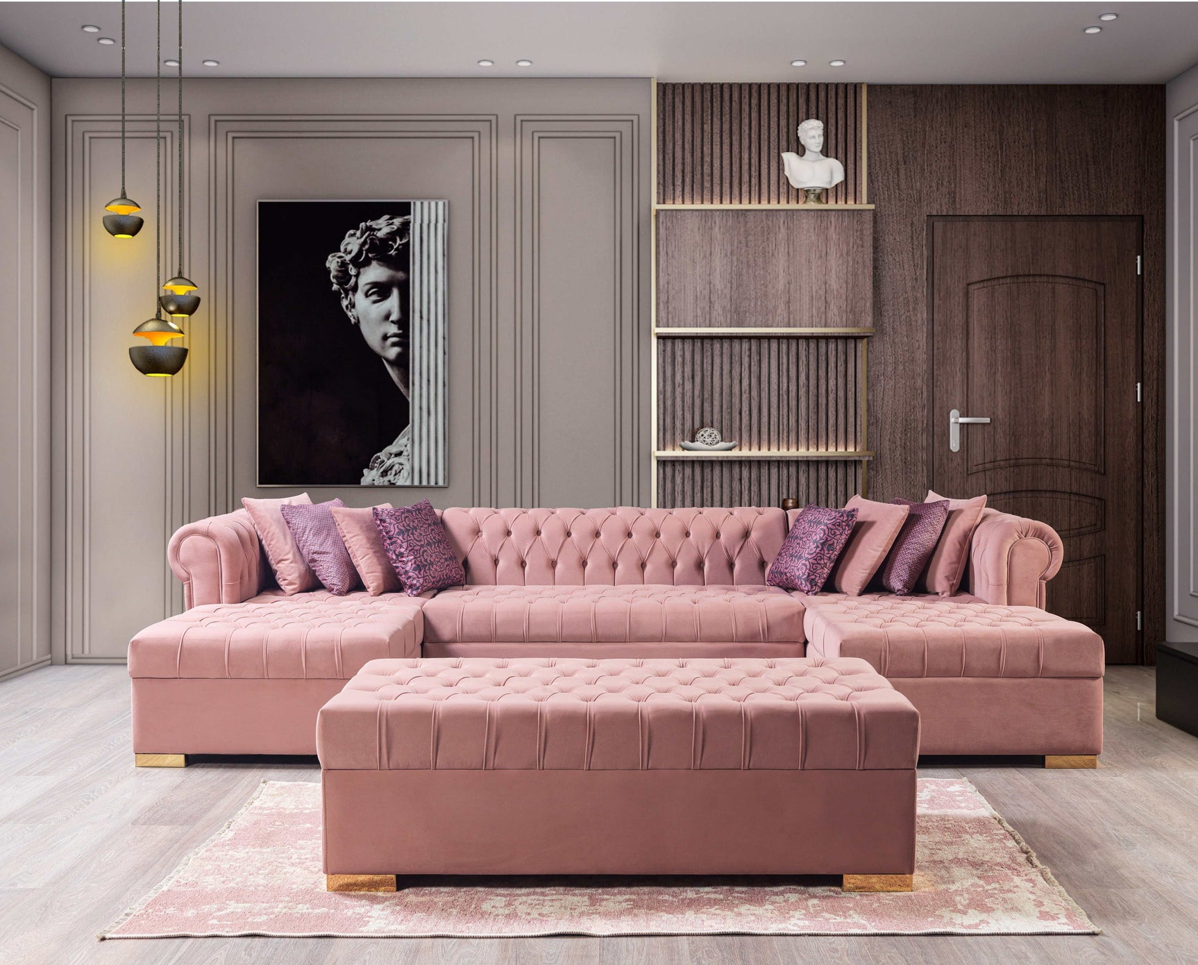 Eleanor Pink Velvet Double Chaise Sectional Sofa - Ornate Home