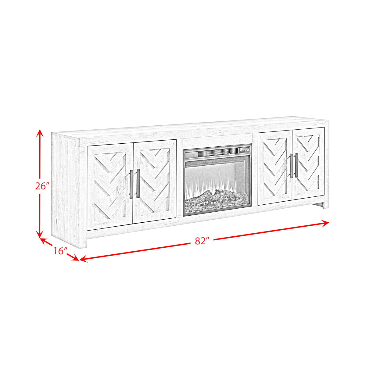 Eleanor White 82" TV Console with Fireplace Insert (Ships in 2 Boxes) - Ornate Home