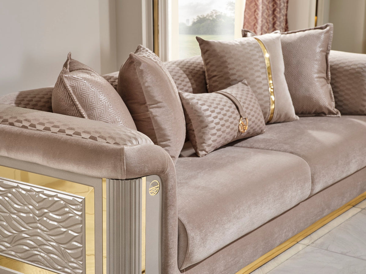 Elegance Beige 3-pieces (Sofa & Loveseat & Chair) Living Room Set - Ornate Home