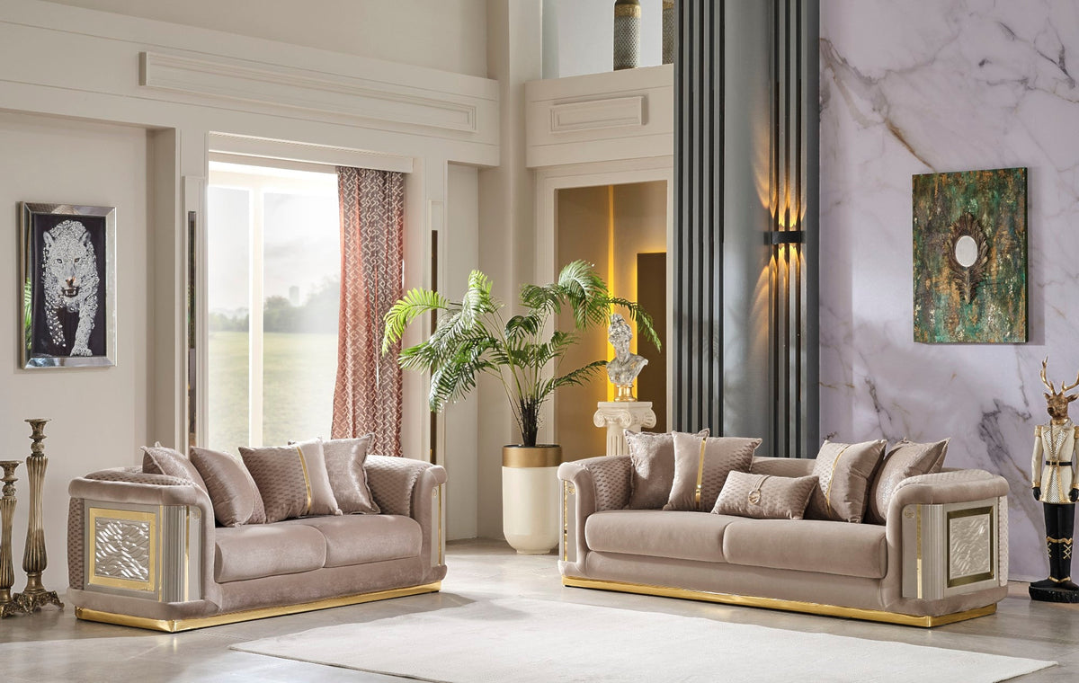 Elegance Beige 3-pieces (Sofa & Loveseat & Chair) Living Room Set - Ornate Home