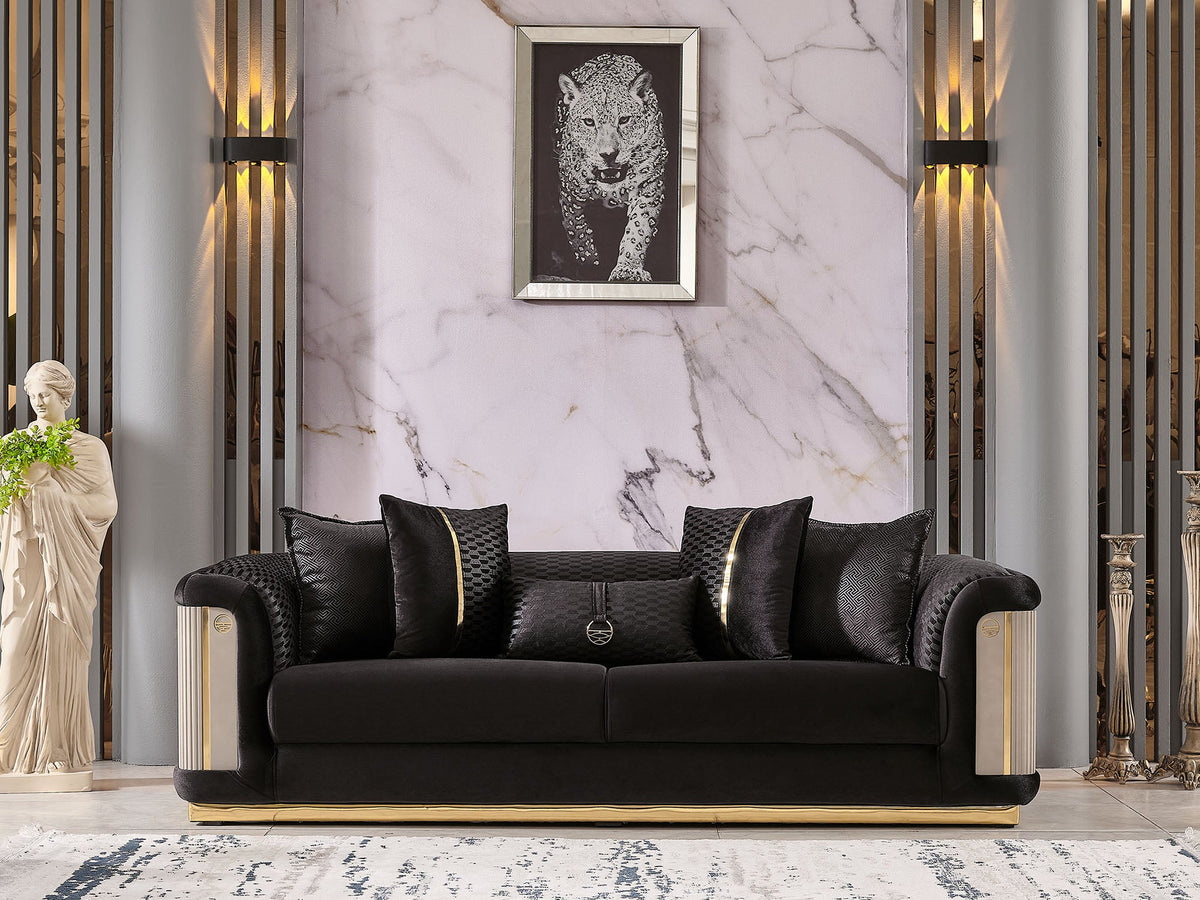 Elegance Black 3-pieces (Sofa & Loveseat & Chair) Living Room Set - Ornate Home