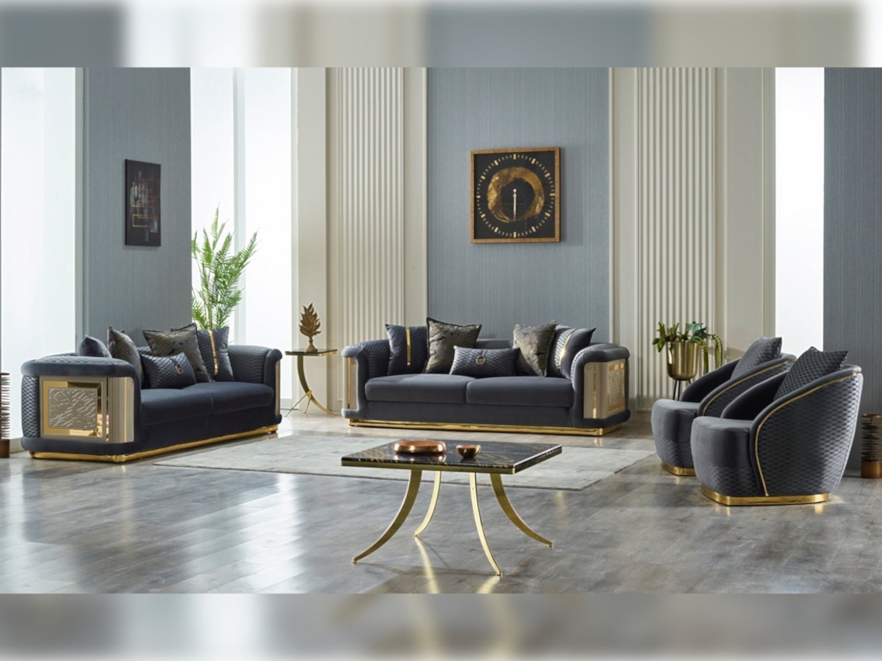 Elegance Dark Grey Stationary Sofa