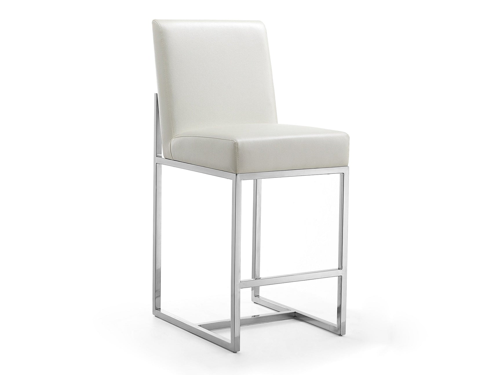 Element 24" Faux Leather Counter Stool in Pearl White and Polished Chrome - Ornate Home