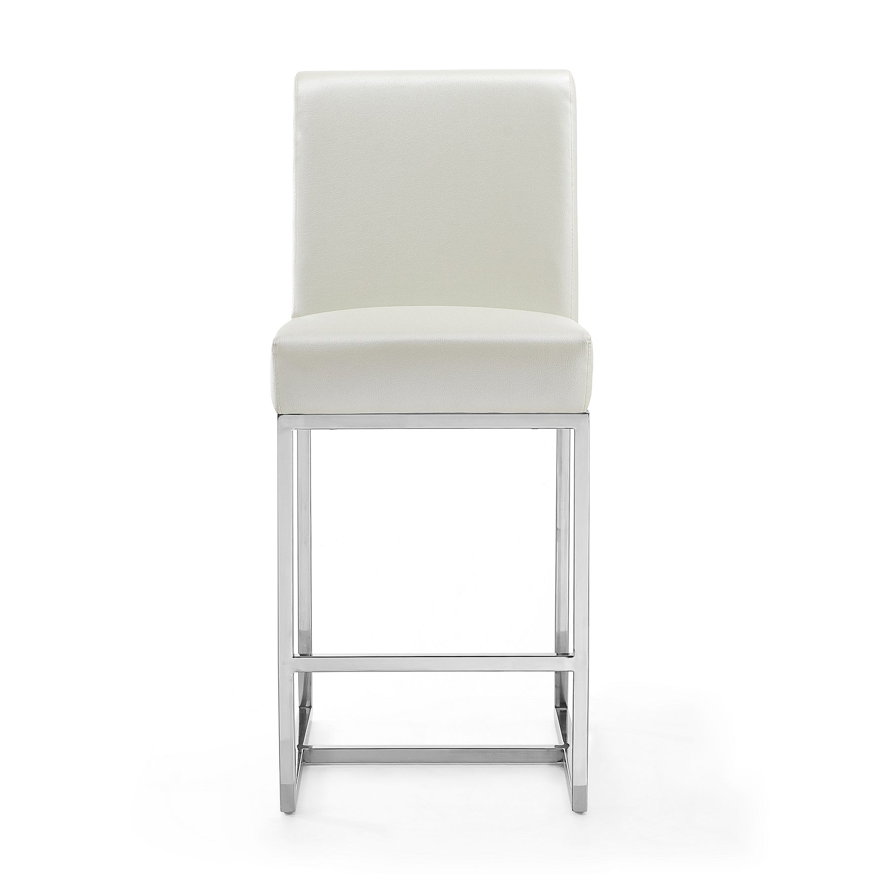 Element 24" Faux Leather Counter Stool in Pearl White and Polished Chrome - Ornate Home