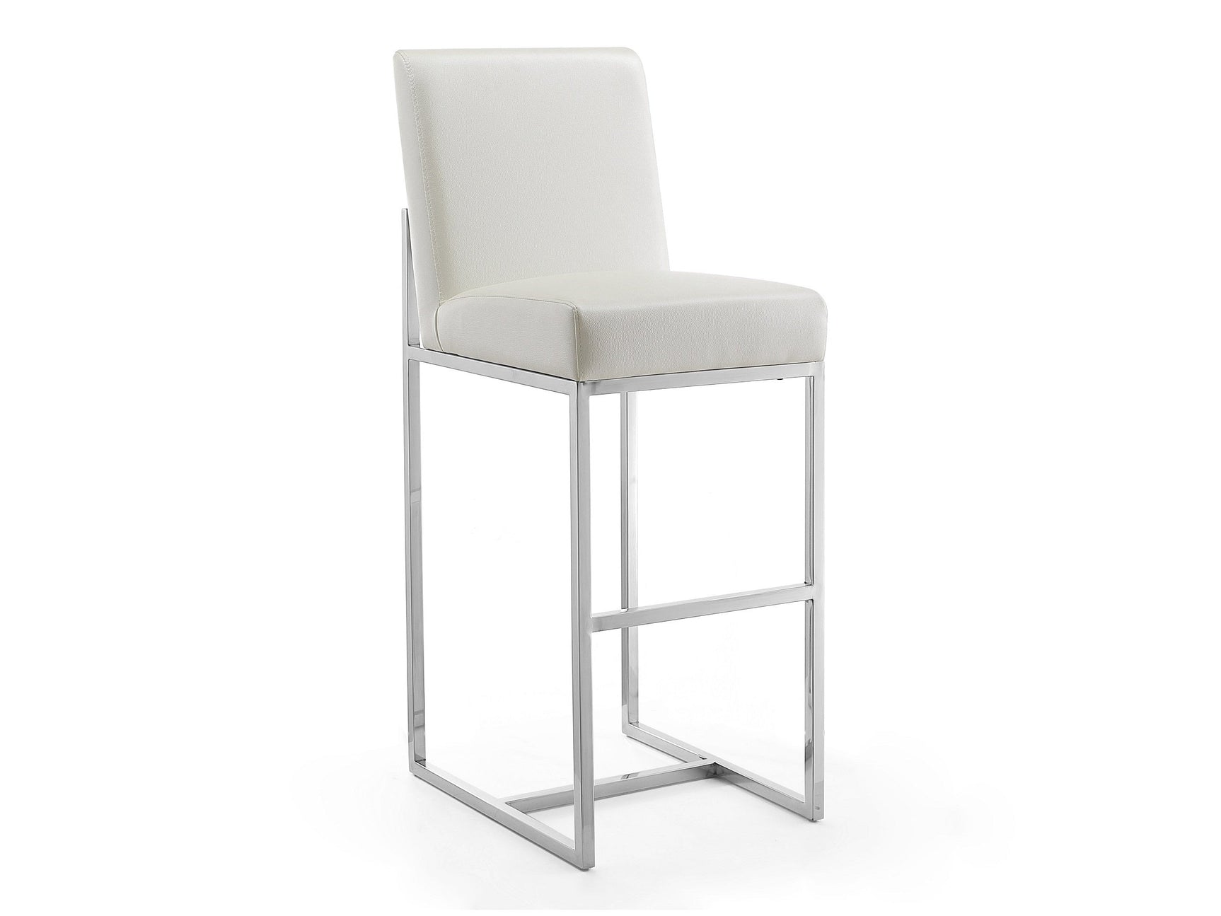 Element 29" Faux Leather Bar Stool in Pearl White and Polished Chrome - Ornate Home