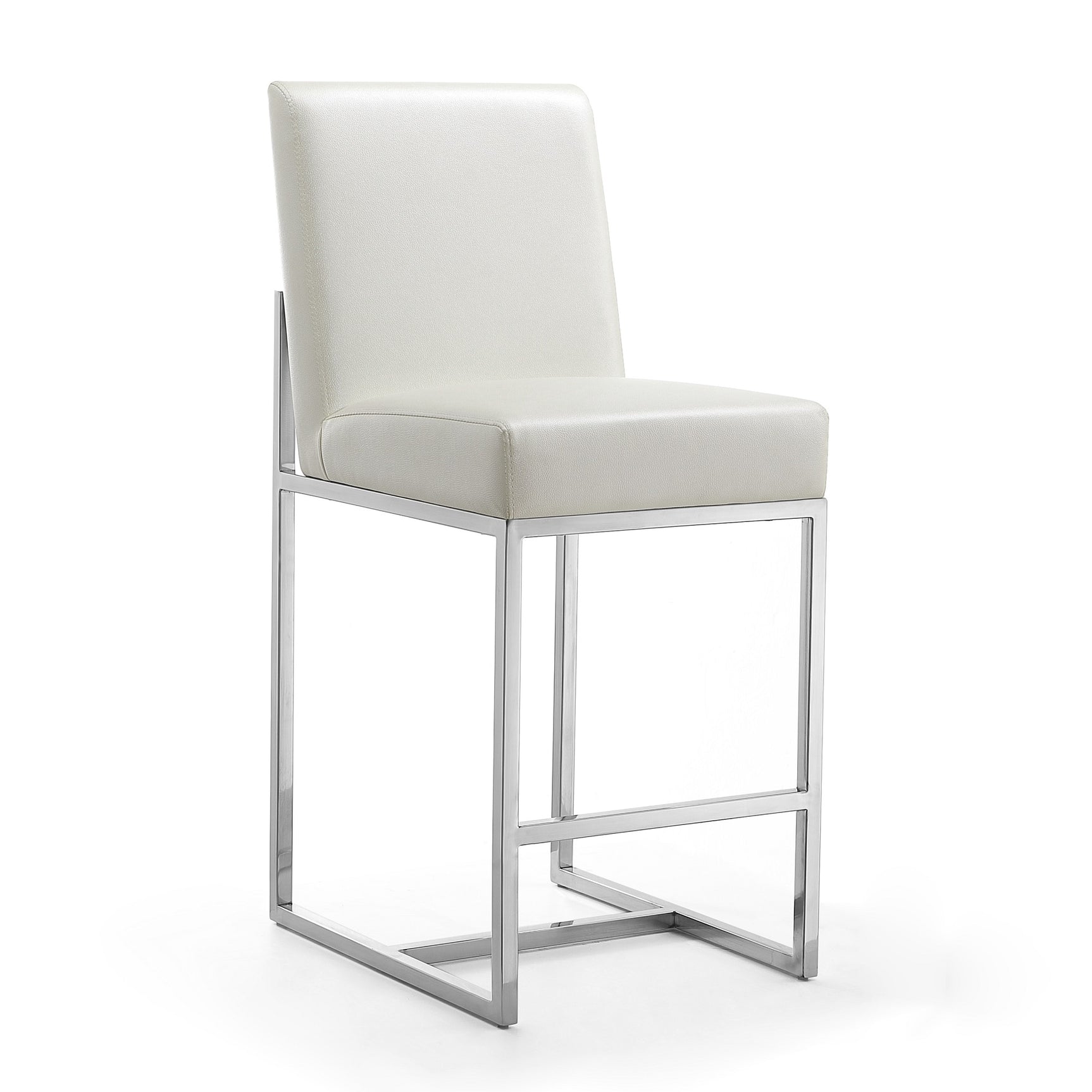 Element Faux Leather Counter Stool in Pearl White and Polished Chrome (set of 2) - Ornate Home