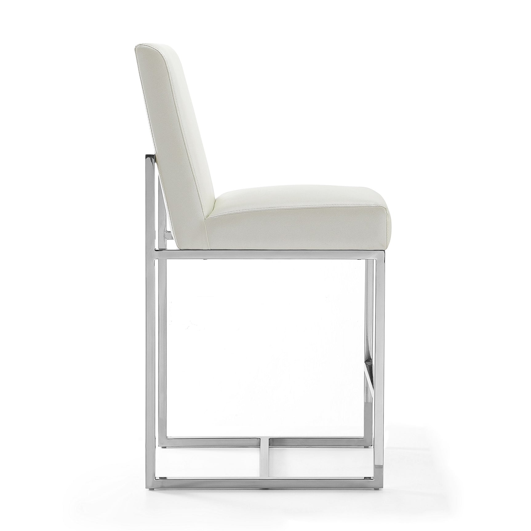 Element Faux Leather Counter Stool in Pearl White and Polished Chrome (set of 2) - Ornate Home