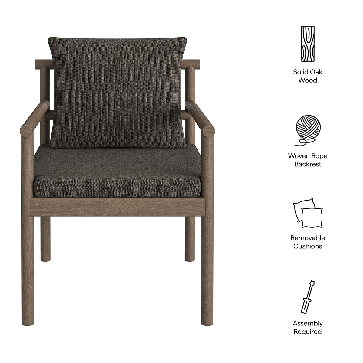 Eleni Weathered Gray Flint Outdoor Patio Teak Wood Rope Dining Chair - Ornate Home