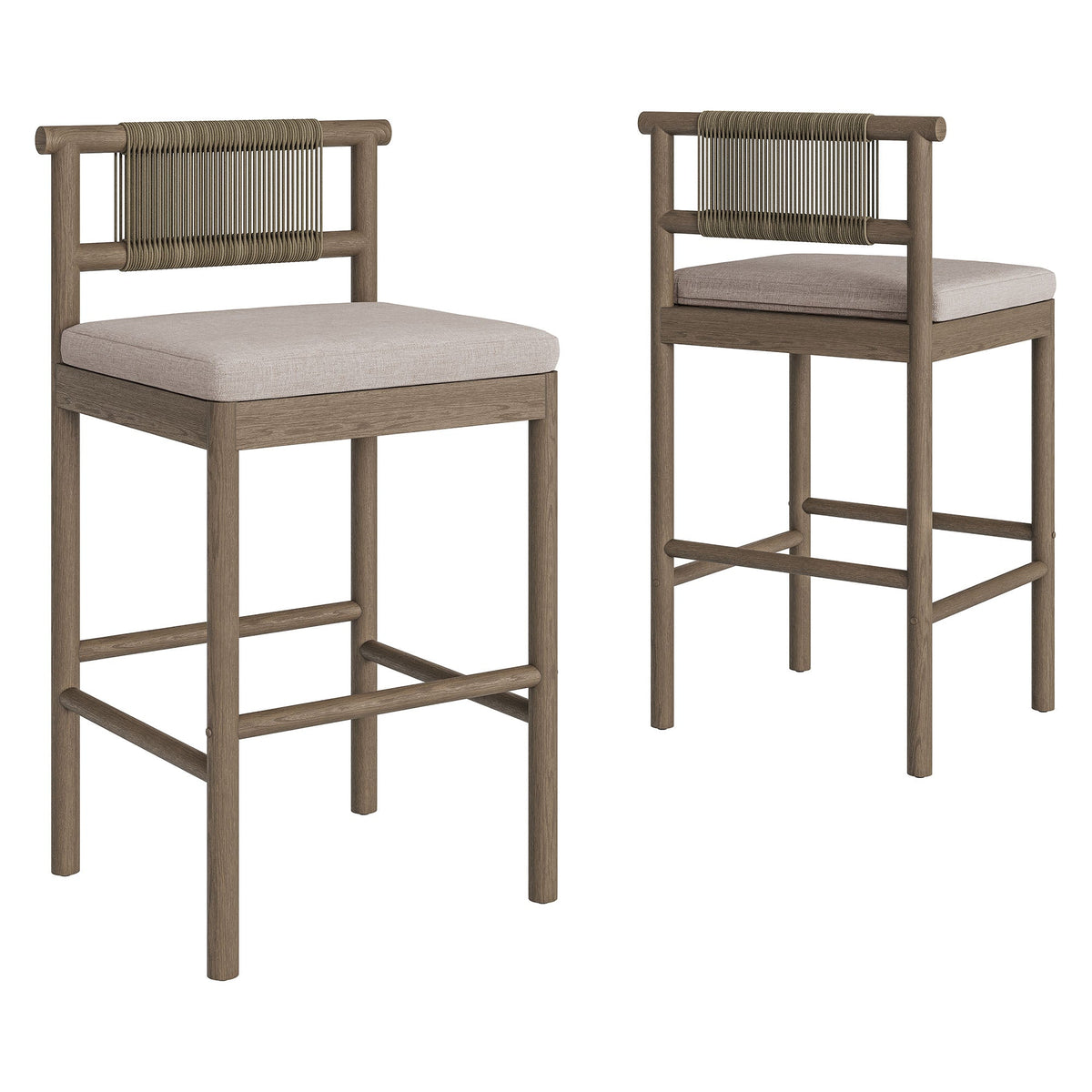 Eleni Weathered Gray/Pebble Outdoor Patio Teak Wood Bar Stools (Set of 2) - Ornate Home