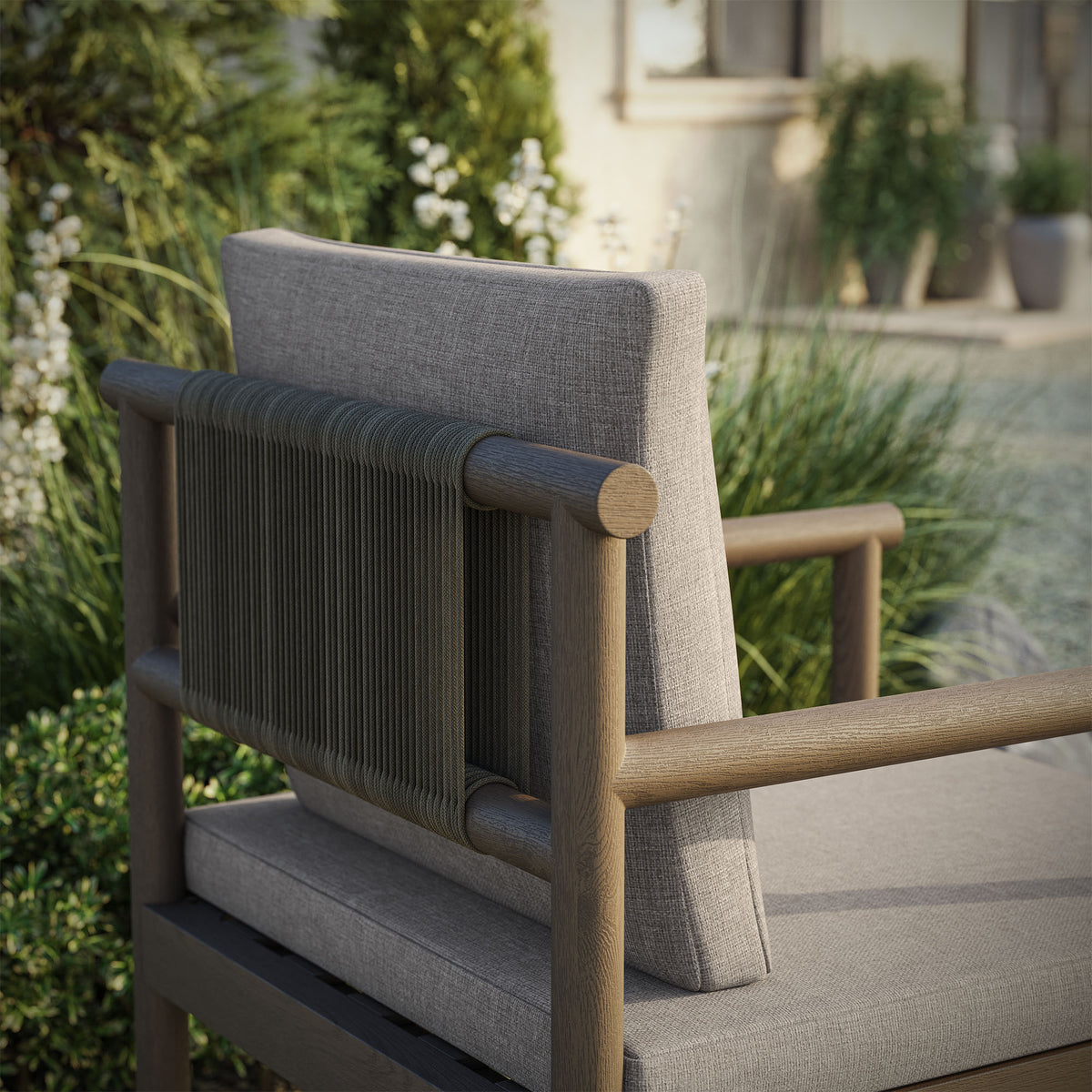 Eleni Weathered Gray/Pebble Outdoor Patio Teak Wood Rope Dining Chair - Ornate Home