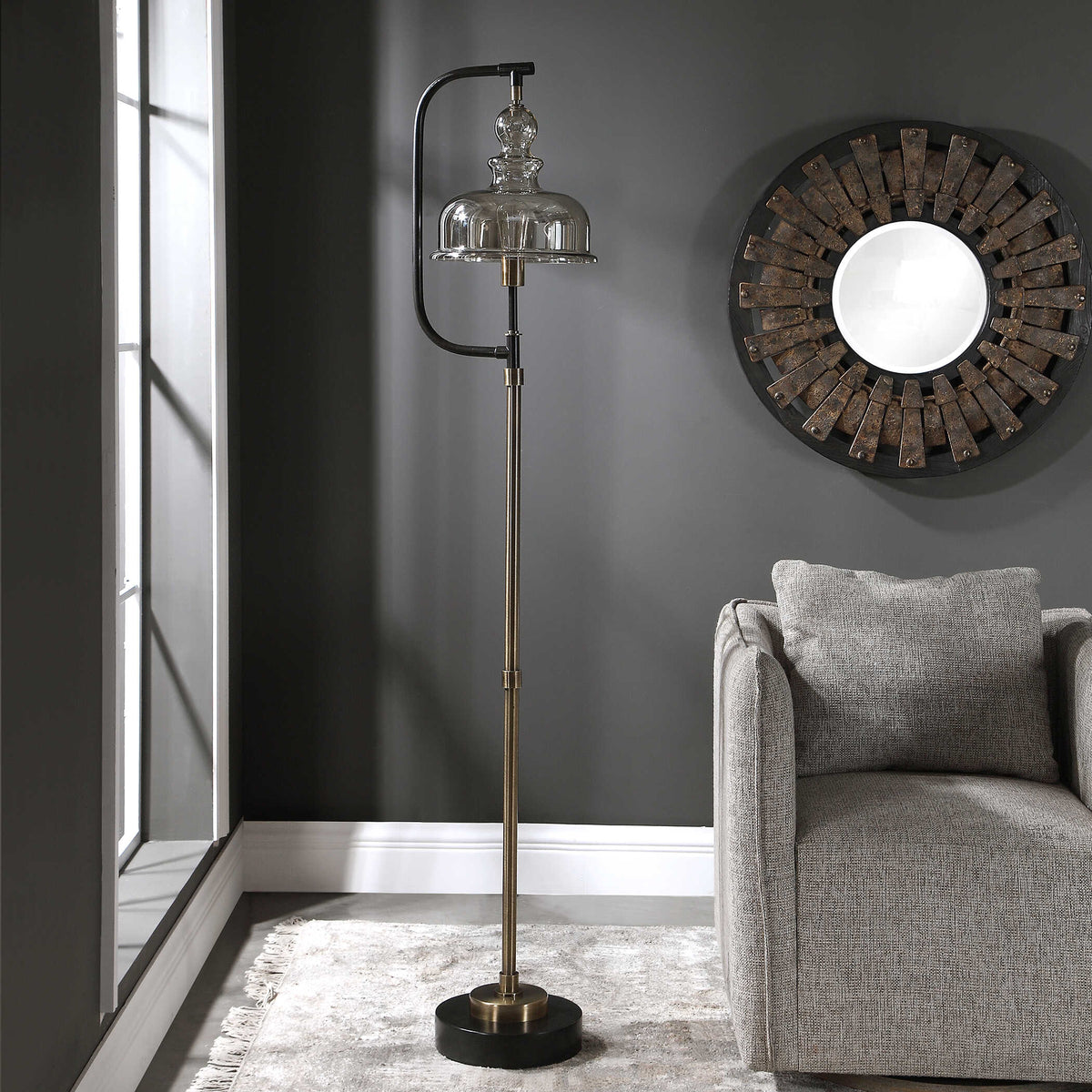 Elieser Brass/Bronze Industrial Floor Lamp - Ornate Home