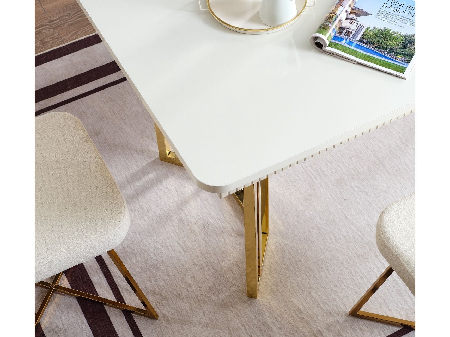 Marsel Cream Dining Room Set (Consol With Mirror & Dining Table & 6 Dining Chair)
