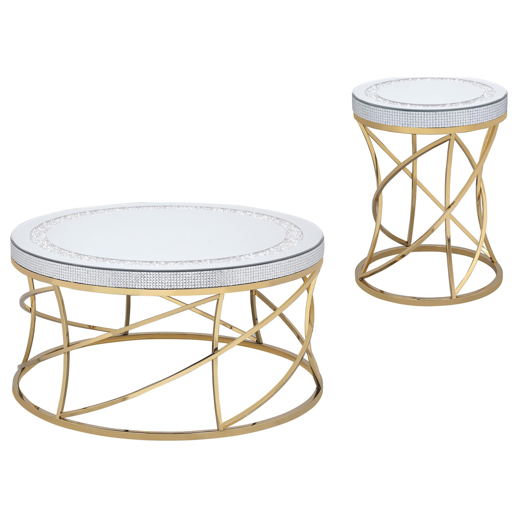 Elise Gold 2-piece Round Mirror Top Coffee and End Table Set - Ornate Home
