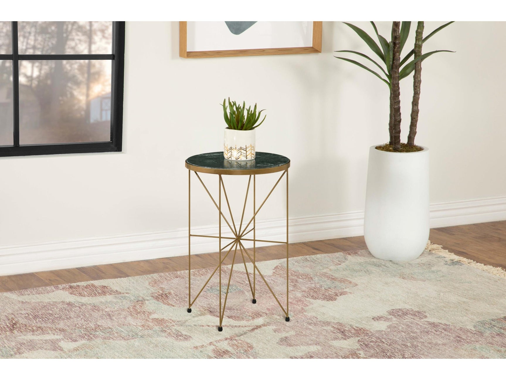 Eliska Antique Gold Round Green Marble Top Accent Side Table - Ornate Home